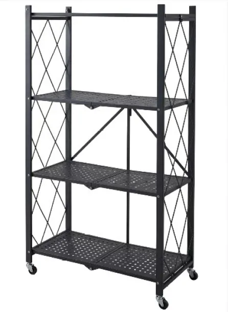 Premium Modern 4-Tier Metal Storage Rack with Wheels – Heavy Duty Rolling Shelving Unit for Kitchen…