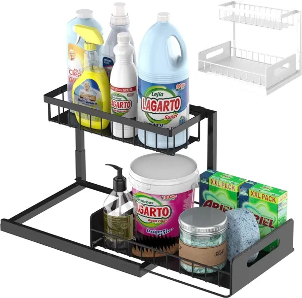 Huanix (black,UNITED KINGDOM)2 Tier Storage Rack Pull Out Under Sink Organizer Spice Racks Multi-pu…