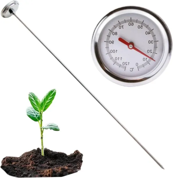 Flycross Compost thermometer, stainless steel soil thermometer Thermometer with Fork Kitchen Thermo…