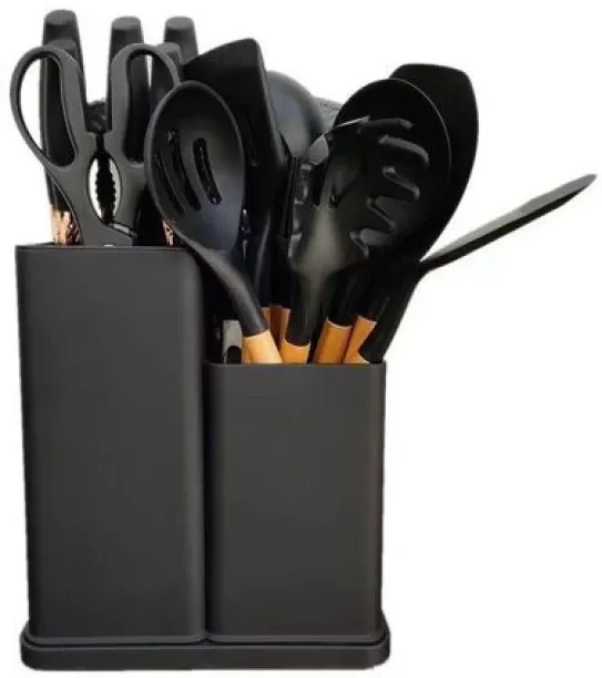top sale trader Silicone Kitchenware Kit 19 Pieces Knife & Spoon Set With Storage Rack Silicone Coo…