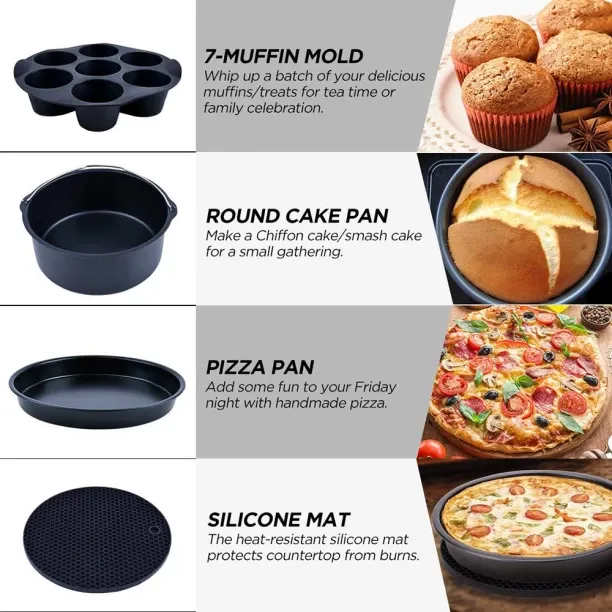 ALANES 16 Pieces Universal 7 inch Air Fryer Accessories Set Airfryer Tray