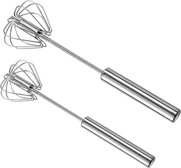 Danny Home Stainless Steel Semi-Automatic Whisk, Hand Push Egg Beater, Set of 2 [12+14inch] Stainle…