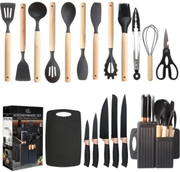 Transfigure 19-Piece Home Kitchen Utensil Set Stainless Steel, Plastic, Wood Knife, Chopper, Baking…