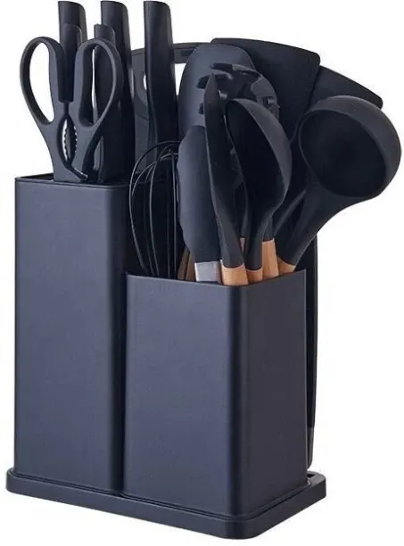 TGT- Silicone Kitchenware Kit 19 Pieces Knife & Spoon Set With Storage Rack Silicone Cooking Spoon …