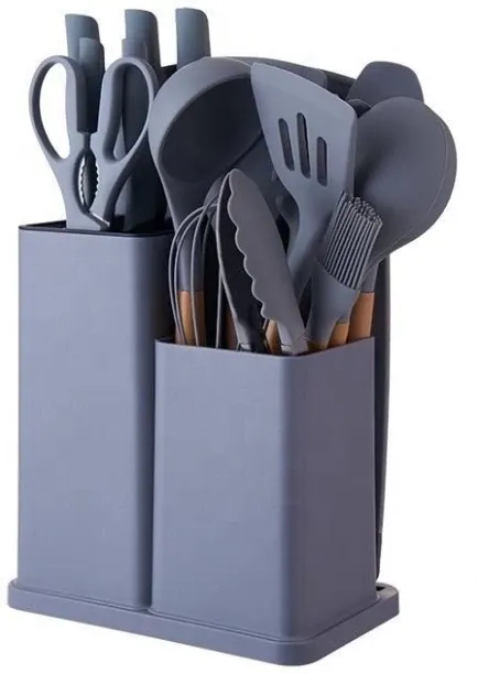 TGT- Kitchenware Kit 19 Pieces Knife & Spoon Set- Grey Silicone Cooking Spoon Kitchen Tool Set