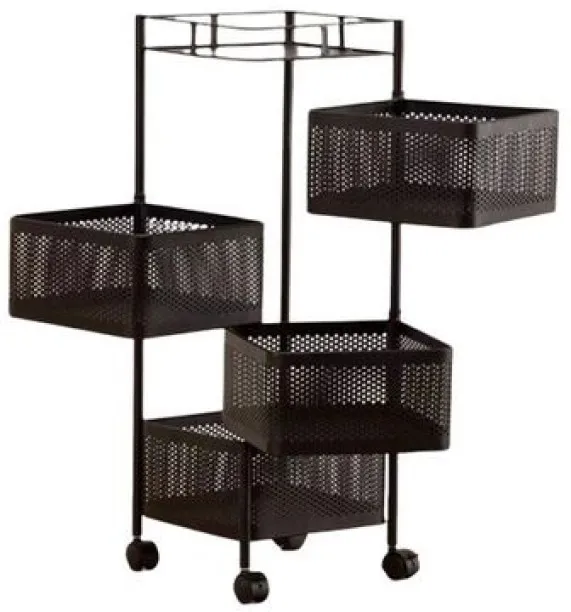 top sale trader 4 Tier Carbon Steel Square Rotating Kitchen Mesh Storage Trolley Cart Carbon Steel …