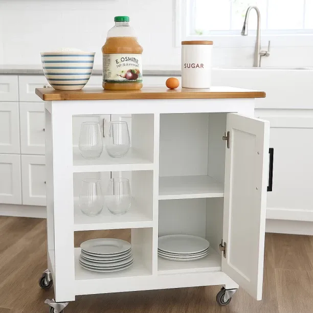 Simplify Living Mini Kitchen Island - Modnest White Wooden Kitchen Trolley