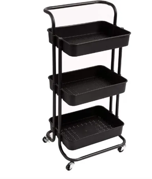 Captain -K Multi-Functional 3 Tier Rolling Utility Storage Trolley Cart-Black Stainless Steel Kitch…