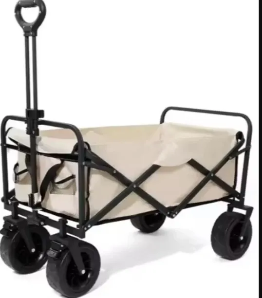 HOMEWARE Collapsible Folding Trolley-Wagon- Beige Stainless Steel, Polyester Kitchen Trolley Steel,…
