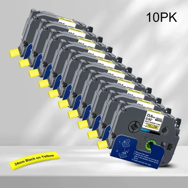Huanix (10PK 24mm Yellow)Compatible Heat Shrink Tube Tape hse221 hse241 hse211 hse251 hse631 hse fo…