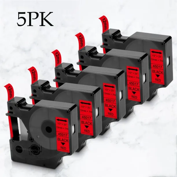 Huanix (5PK Black on Red,6mm)45013 Compatible for D1 Label Tape 43613 40913 Printer Ribbon for Labe…