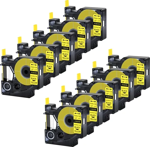 Huanix (19mm,10PK Black on Yellow)Heat-Shrink Tube Industry Label Compatible for A18055 A18056 Ribb…