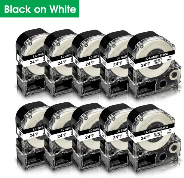 Huanix (Black on White)10pc SS24KW Label Sticker Compatible 24mm Tape LK-6WBN SS24KW for LabelWorks…