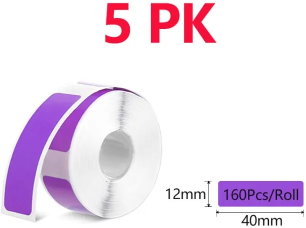 Huanix (5 rolls purple)P15 Label Printer Sticker 12*40mm Thermal Label Tape Waterproof Self-adhesiv…