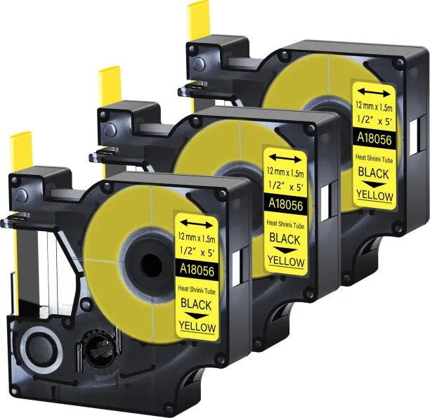 Huanix (9mm,3PK Black on Yellow)Heat-Shrink Tube Industry Label Compatible for A18055 A18056 Ribbon…