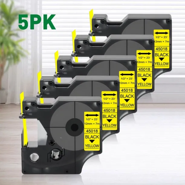 Huanix (5PK Black on Yellow)45013 45010 Compatible D1 12mm Tape Label Cassette Ribbon Replace for L…
