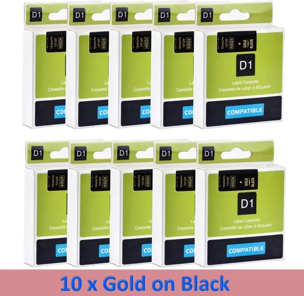 Huanix (gold on black)10PK for D1 12mm tape 45010 45013 45018 45023 45024 45022 45021 ribbon for La…