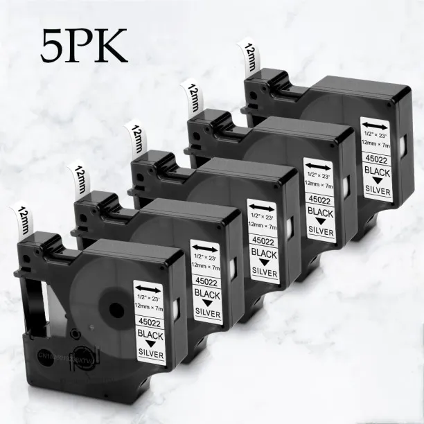 Huanix (5PK Black on Silver,9mm)45013 Compatible for D1 Label Tape 43613 40913 Printer Ribbon for L…
