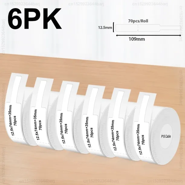 Huanix (6PK Cable White)P15 Label Printer Sticker 12*40mm Label Tape Thermal Label Paper Compatible…