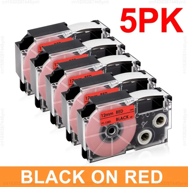 Huanix (5PK Black on Red,9mm)Label Tape Compatible for XR-12YW XR-12X XR-9WE XR-9YW 9X for KL-60 KL…