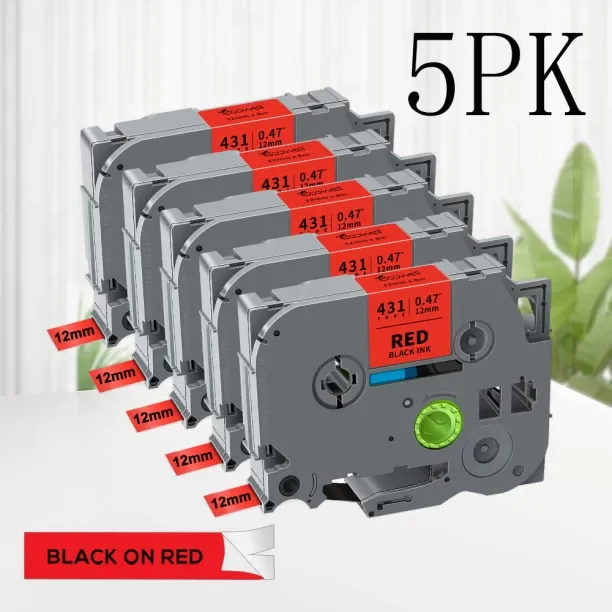 Huanix (5PK Black on Red)TZe231 Compatible for TZe-231 12mm Laminated P Touch Label Maker Tape Blac…