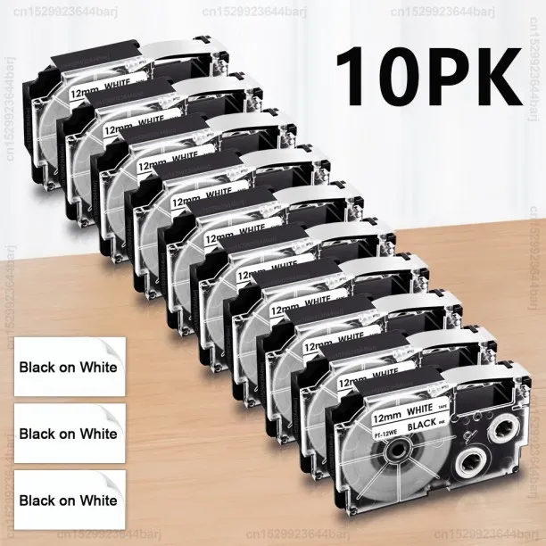 Huanix (10PK Black on White,12mm)XR12WE Compatible Label Tape XR-12WE XR-12YW XR-9WE XR-9YW Ribbon …