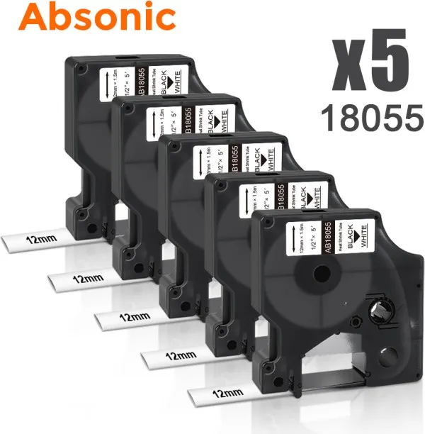 Huanix (5PK-18055-12mm)Compatible Rhino Tape for Rhino 5200 5000 4200 Printer Label Maker