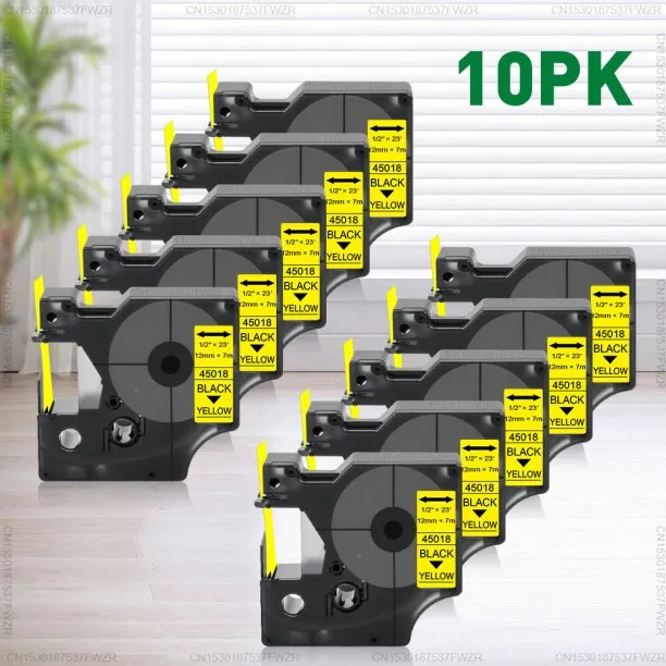 Huanix (Black on Yellow)45013 45010 Compatible D1 12mm Tape Label Cassette Ribbon Replace for Label…