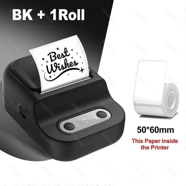 Huanix (Black 1Roll)58MM Label Printer Wireless Bluetooth Label Maker Thermal Portable Pocket Stick…