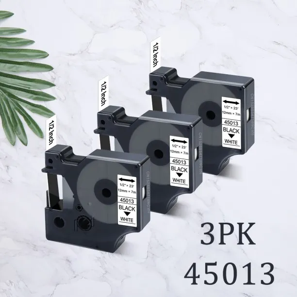 Huanix (3PK Black on White)D1 Label Tape 45013 for Label Maker Refill Compatible for LabelManager 1…