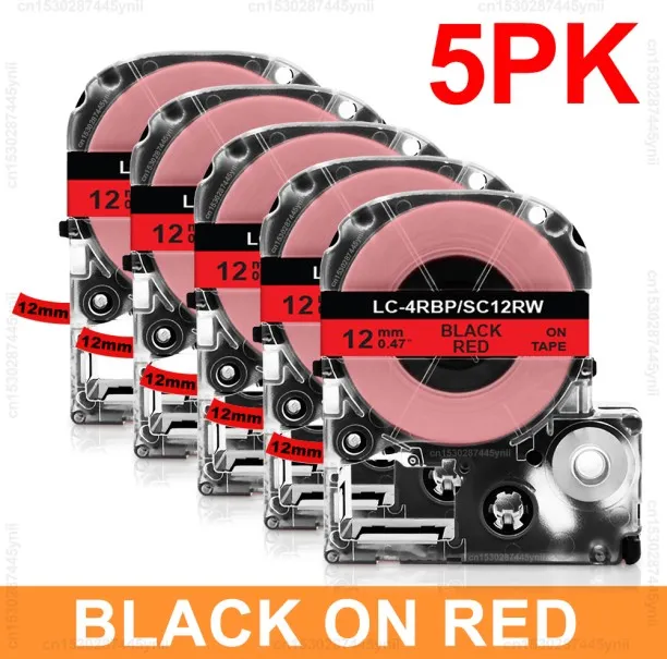 Huanix (5PK Black on Red)Compatible Label Tape SS12KW LK-4WBN ST12KW SC12RW SC12YW for LW-300 LW-40…