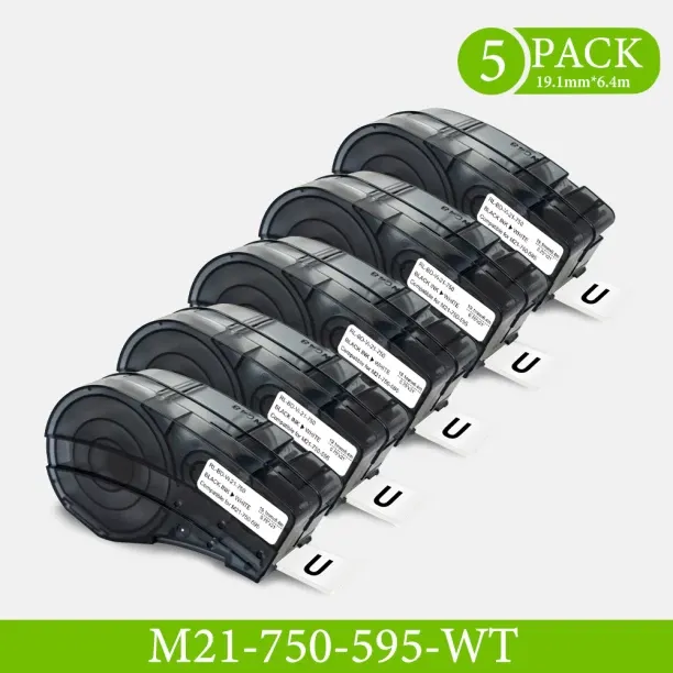 Huanix (5PK)Compatible for Brady BMP21-Plus M21-750-595 19.1mm Black on White 4' Vinyl Label Cartri…