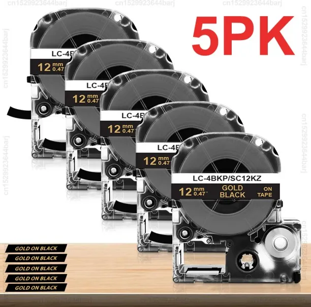 Huanix (5PK Gold on Black)Compatible for SS12KW LK-4WBN ST12KW SC12RW SC12YW 12mm Label Tape for LW…