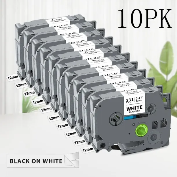 Huanix (10PK Black on White)TZe231 Compatible for TZe-231 TZ-231 12mm*8m TZe Tape Black on White fo…