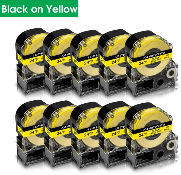 Huanix (Black on Yellow)10pc SS24KW Label Sticker Compatible 24mm Tape LK-6WBN SS24KW for LabelWork…