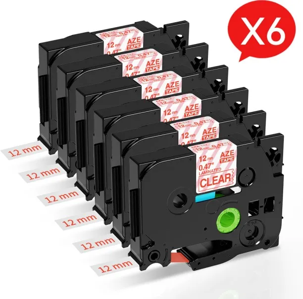 Huanix (Red on Clear 6pk,6mm)Compatible for Label Maker Tape TZ-231 221 211 Compatible Label Printe…