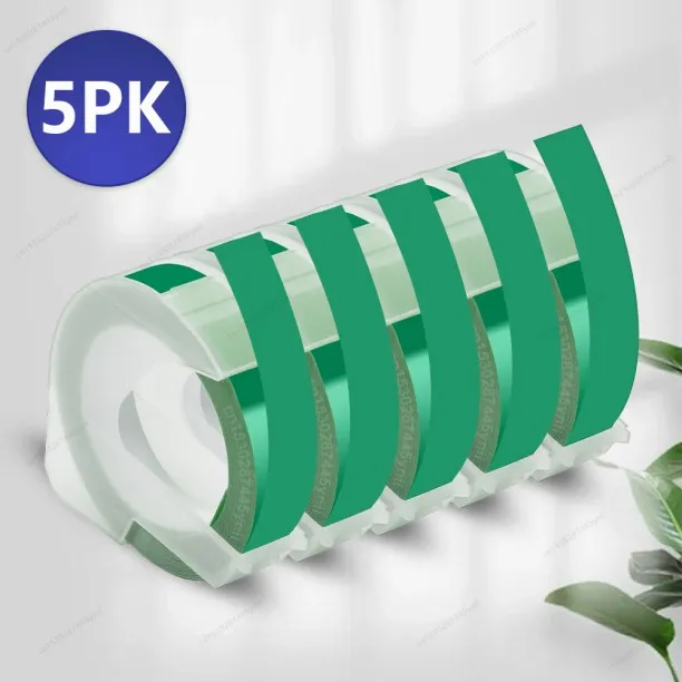 Huanix (5PK Green)3D Label Ribbon Self-adhesive 9mm 3D Embossing Tape Compatible for 12965 1610 Mot…