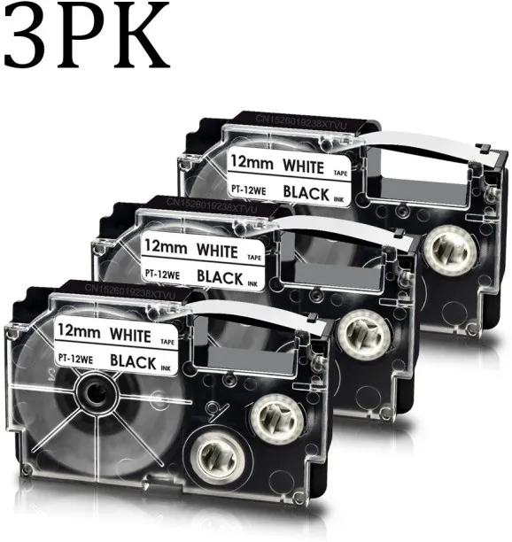Huanix (3PK Black on White,6mm)XR-12WE for Label Tape XR12WE Ribbon Compatible for KL-120 KL-60 KL-…