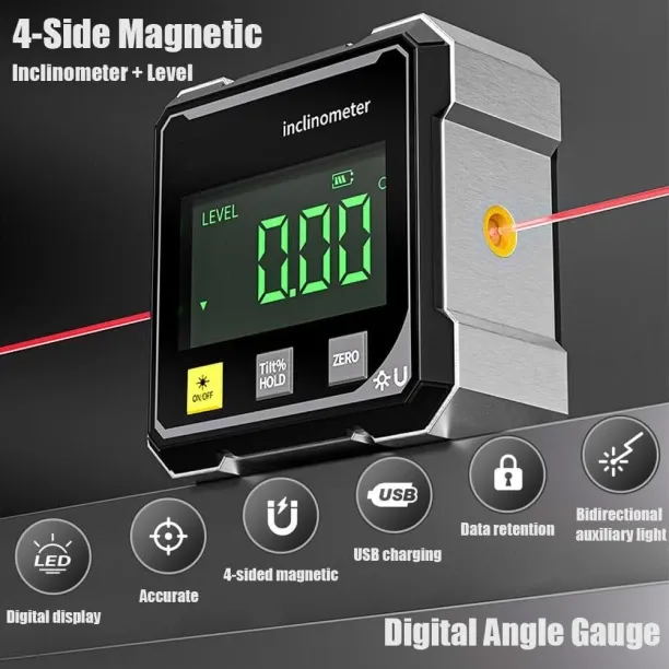 Geluk Mall Digital Angle Finder Protractor Tool, 4×90° High-Precision Level with LED Display, Digit…
