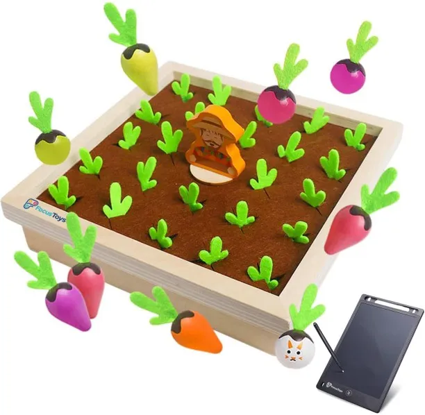 FocusToys Montessori Wooden Carrot Harvest Game Shapes Toys