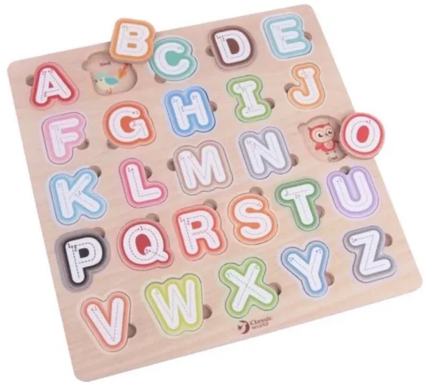 Classic World Alphabet, Letter Tracing & Animal Wooden Puzzle - 26pcs Alphabets & Language