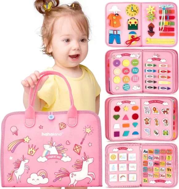 Loznron Busy Board Toddler Travel Sensory Toys for 1 2 3 4 Alphabets & Language