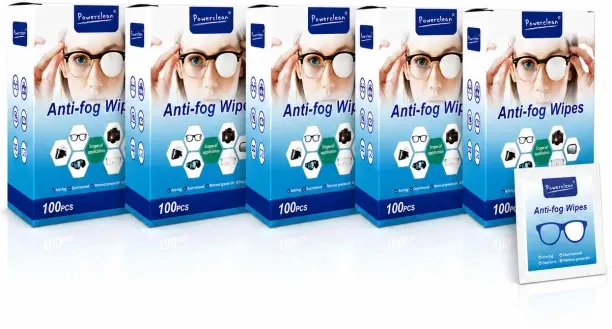 Power Clean Anti-Fog Lens Cleaning Wipes 5 Pack - 500 Count Multi-Surface Cleaner Cleaning Wipe