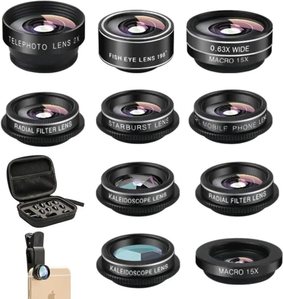 Milky Way Phone Camera Lens (11 Lenses) Phone Lens Kit, Clip on Fisheye/Macro/Wide Angle Lens Attac…