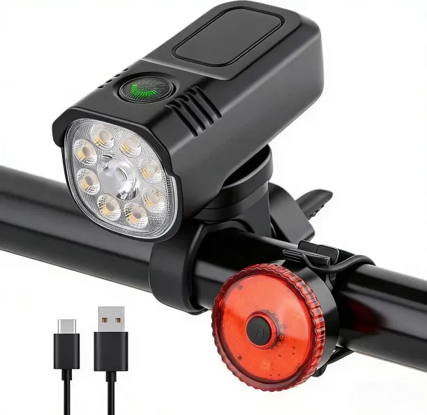 BOWENSTORE Bike Light for Night Riding, 2500LM Bicycle Headlight & Taillight Incandescent Front Rea…