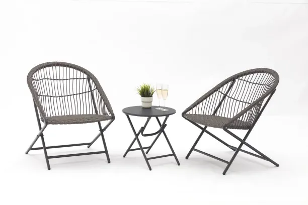 MHC Foldable 3-Piece Patio Bistro Set with Folding Rattan Chairs and Round Table - Small Outdoor Fu…