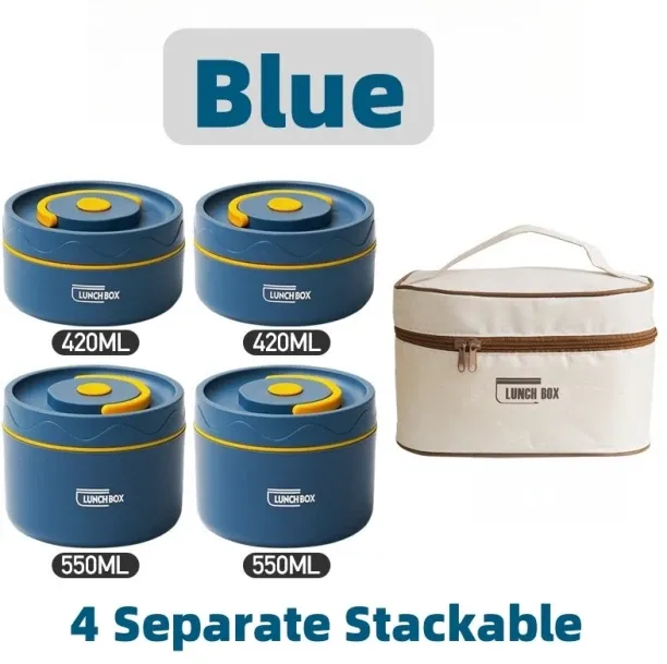 Huanix Lunch Box, Portable 3 Separate Stackable Microwave,Blue 4set Lunch Box