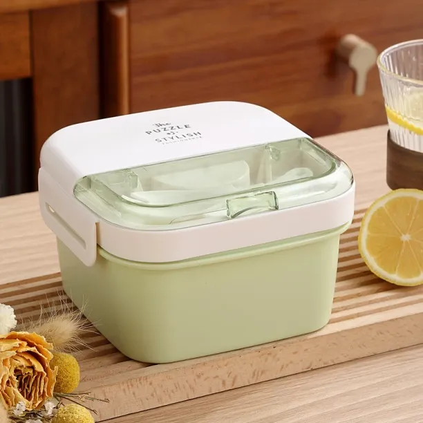 Huanix Lunch Box,Portable Double Layer Salad Box,Lunch Box,Green Lunch Box