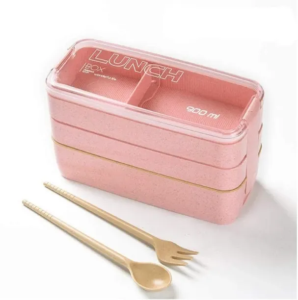 900ml Portable Microwave Lunch Box 3 Layer Wheat Straw Bento Boxes lunch box 3 Containers Lunch Box