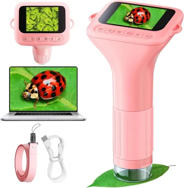 Flycross Handheld microscope with 1000x digital electronic LED light source (pink) 1000